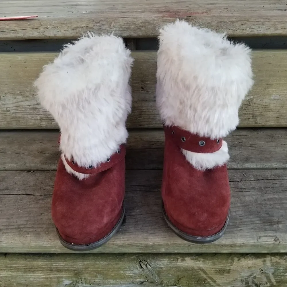CAT Footwear Caterpillar Boisterous Burgundy Suede Faux Fur Winter Boots Woman 7